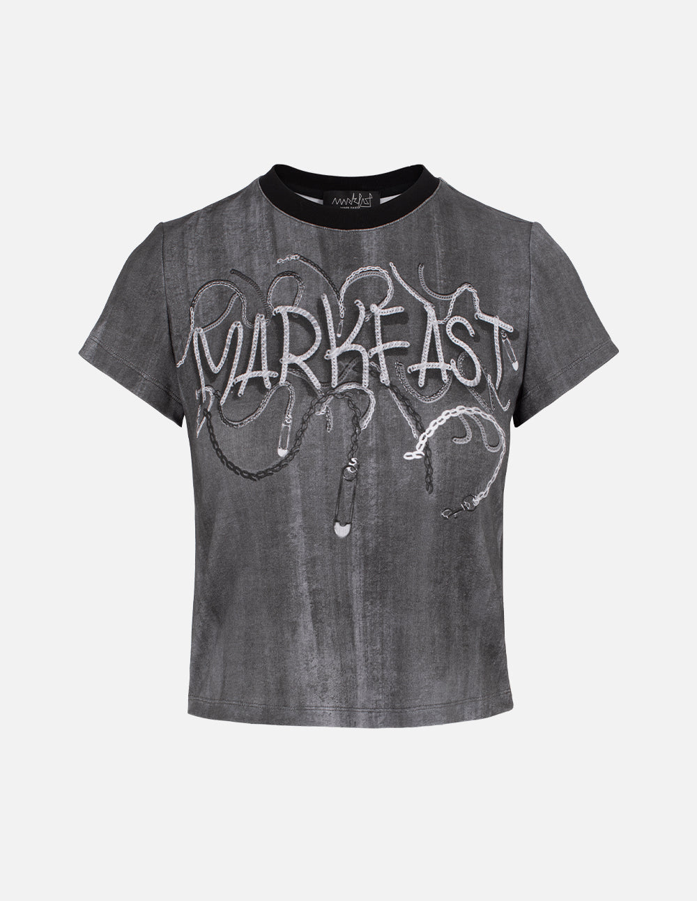 MF Contrast Color Round Neck Design Chain Print Art T-Shirt