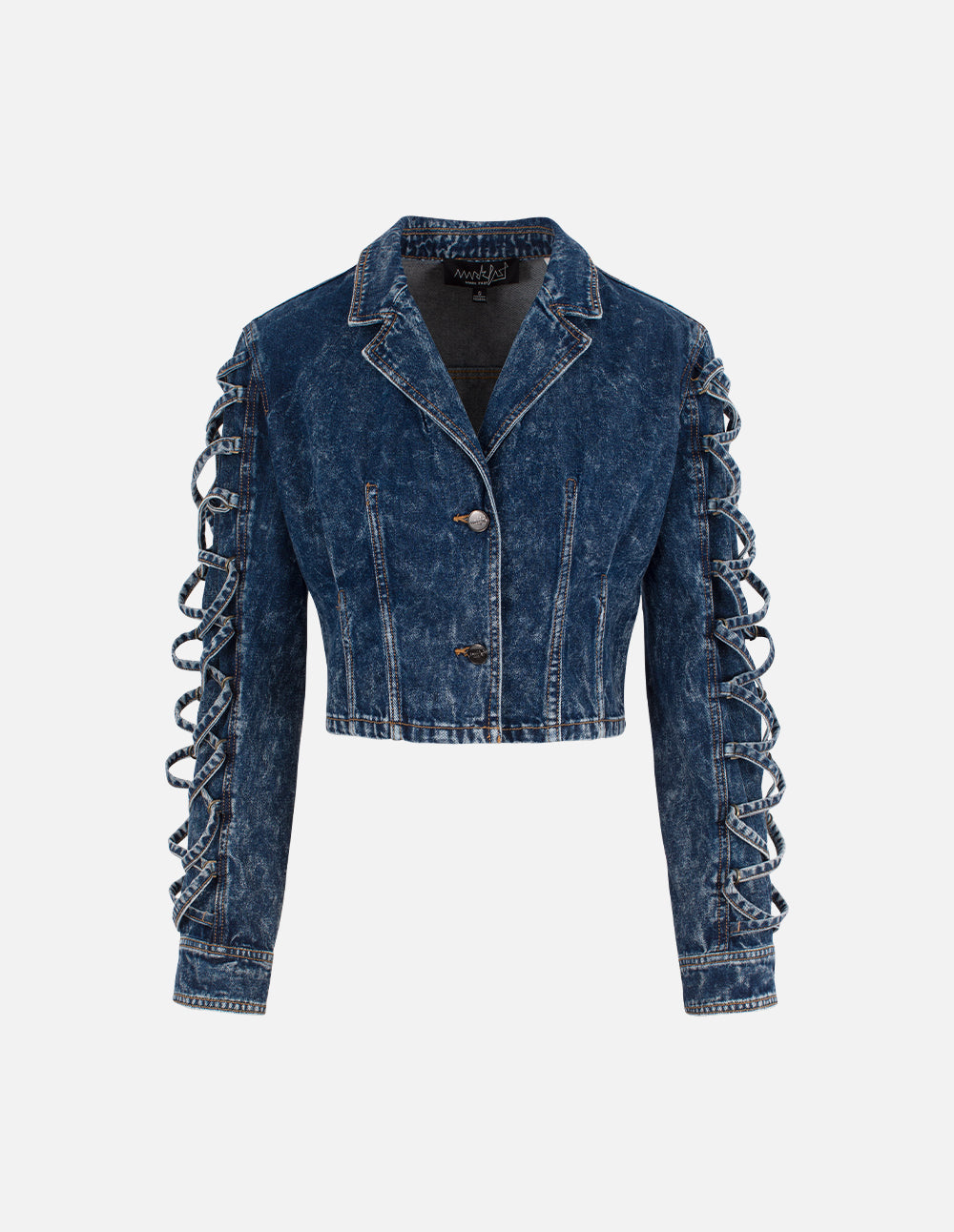 Tie-Strap Design Snowflake Washed Denim Jacket