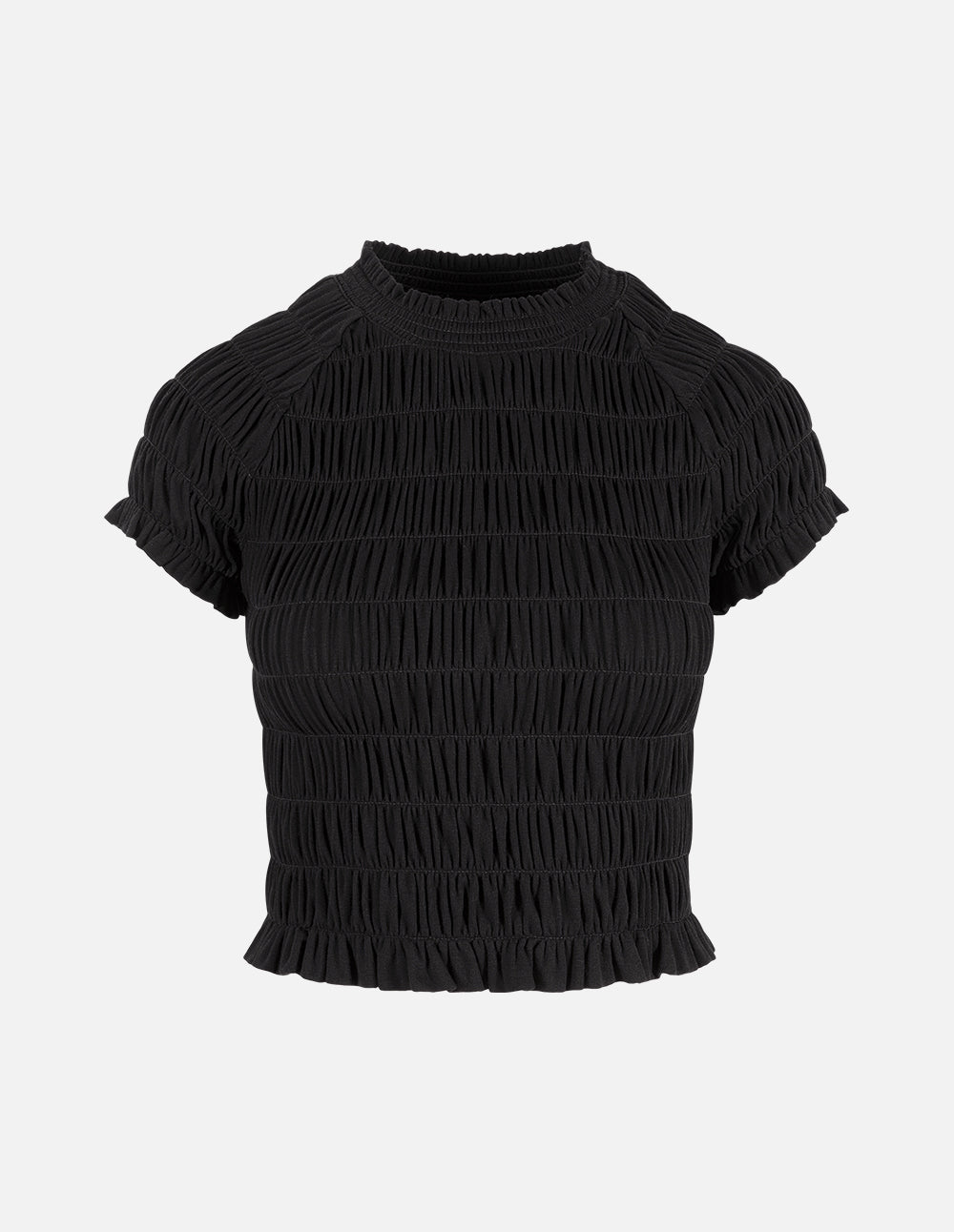 Women's Black Raglan Sleeve Pleated Crop Top