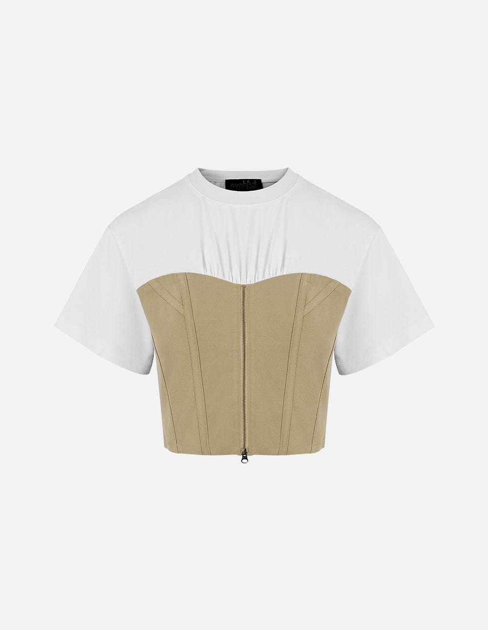 Women's Apricot Patchwork Fake Two-Piece Crop Top