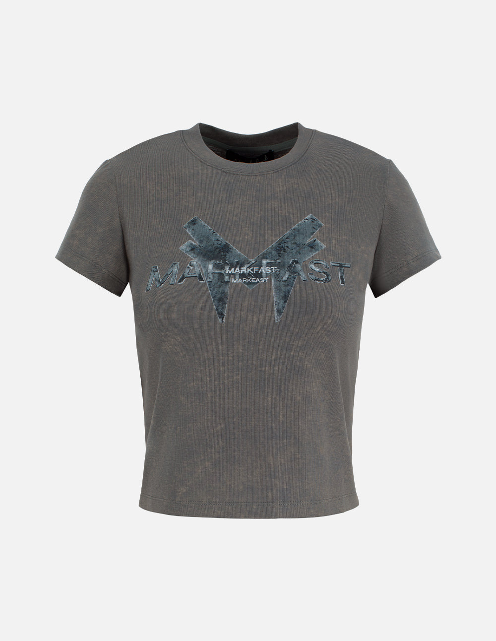 MF Mechanical Branding Round Neck Fitted Stretch Knitted Ribbed T-Shirt