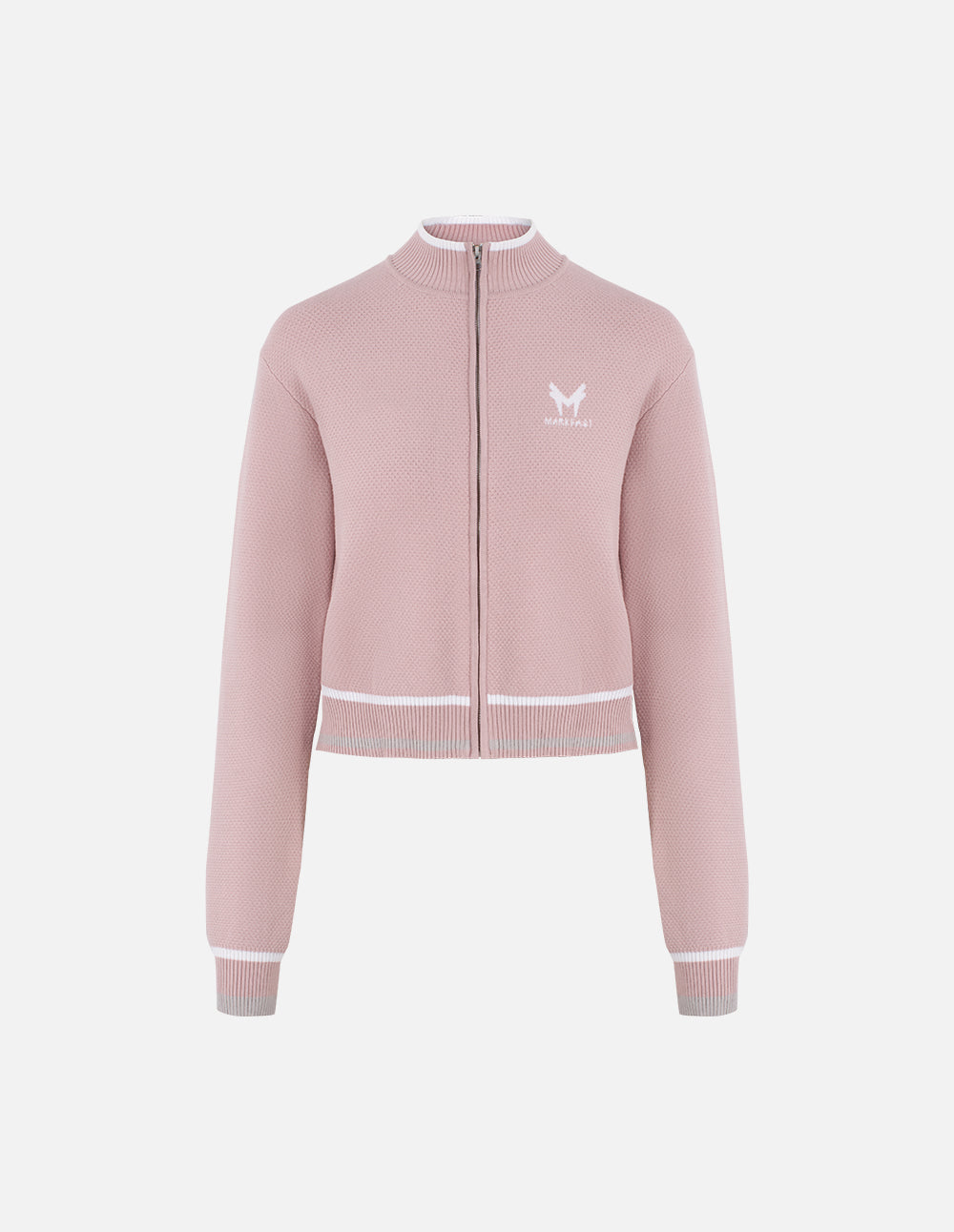 MF comfortable and versatile stand-up collar striped contrast color monster loose elastic ribbed knitted cardigan