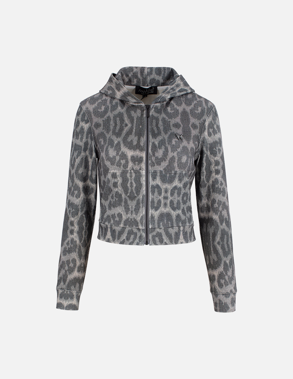 MF vintage grey leopard print hooded zip-up jacket