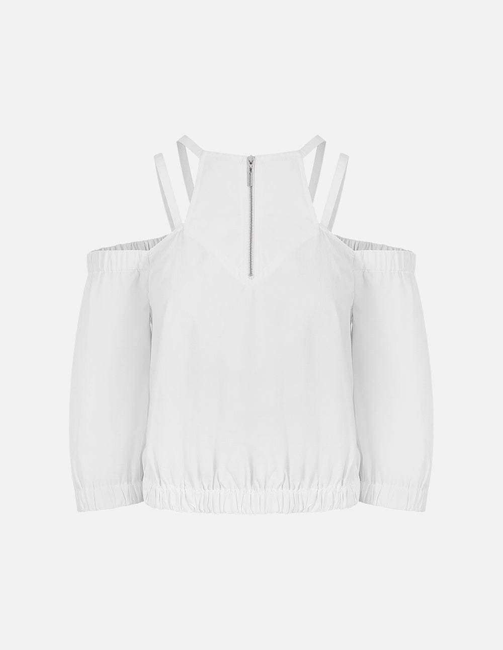 Women's Front Zip Off-The-Shoulder Mid-Sleeve Top