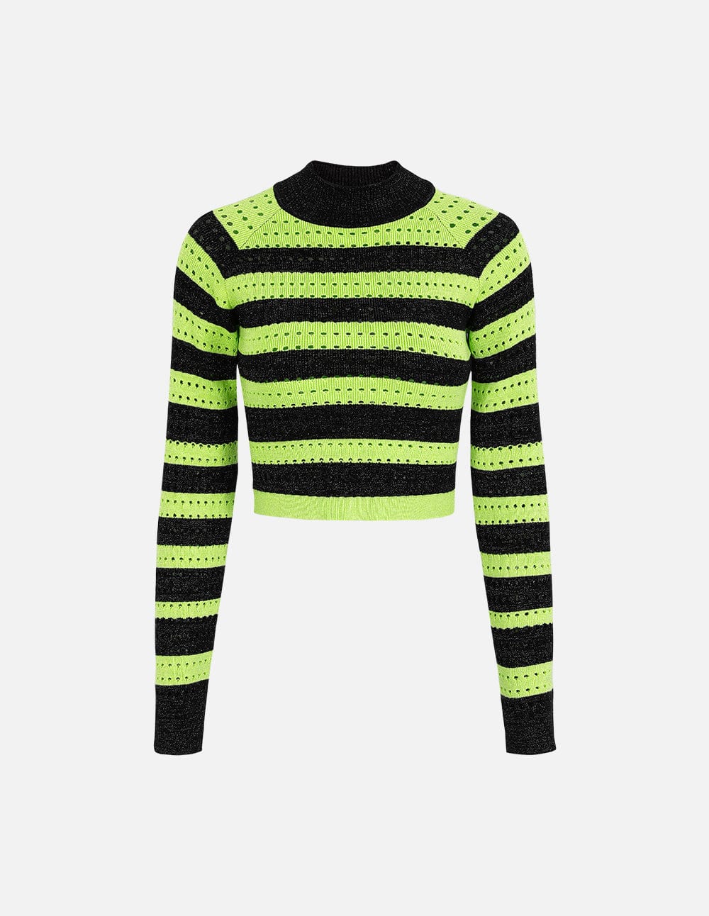 Women's Fluorescent Green Contrast Striped Sweater