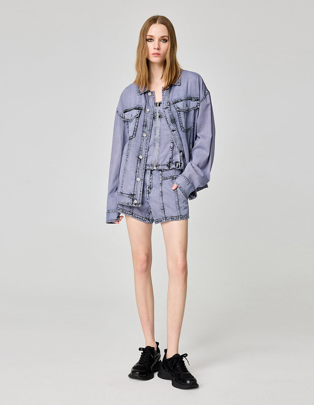 MF Iris Purple Lapel Washed Denim Jacket