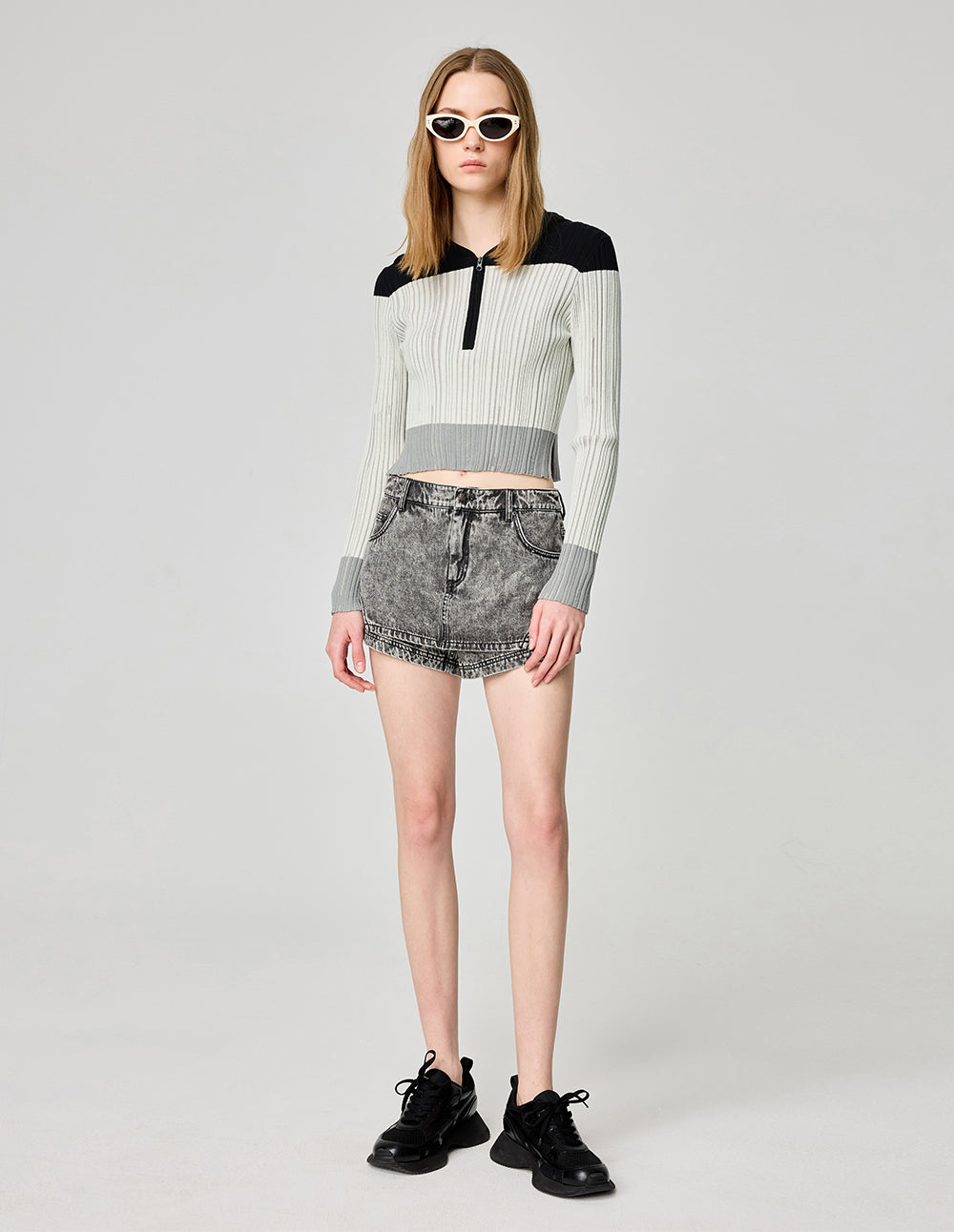 Women's Threaded Three-Color Patchwork Knitted Pullover