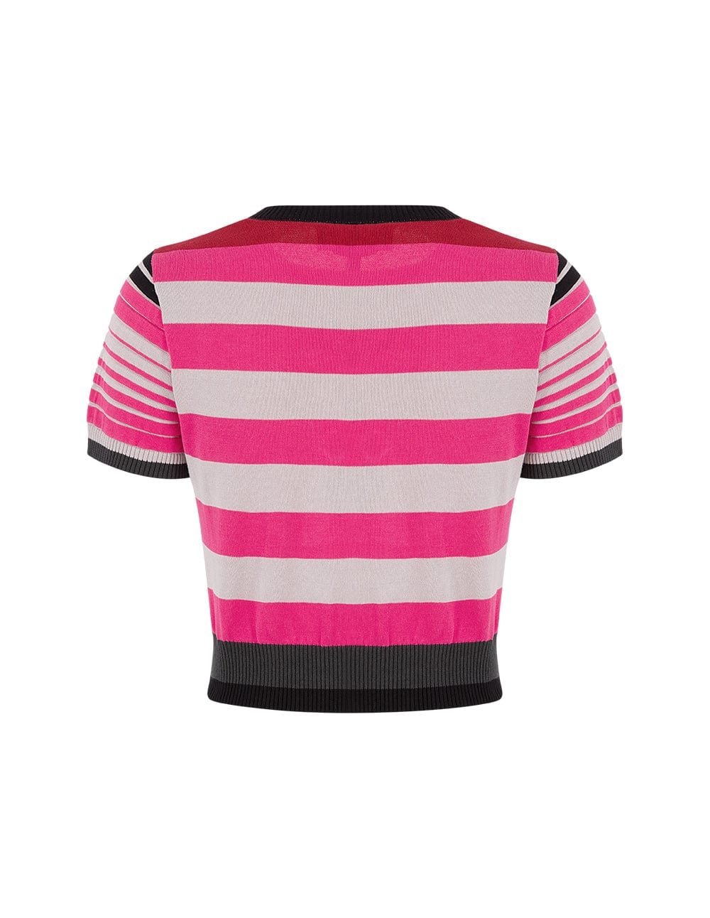 Women's Rose Red Striped Short-Sleeved Sweater