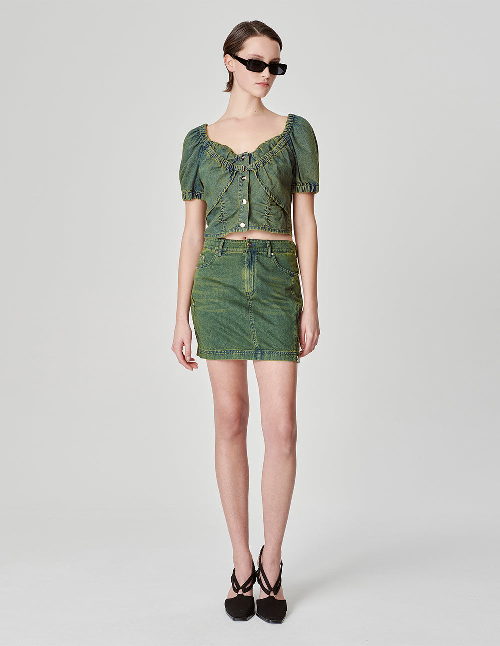 Women's Puff Sleeve Dyed Denim Top