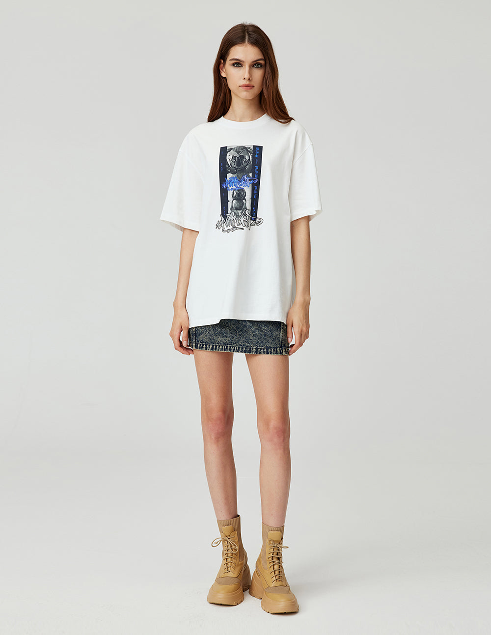 MF Threaded Small Round Neck Film Monster Print Loose Cotton T-Shirt