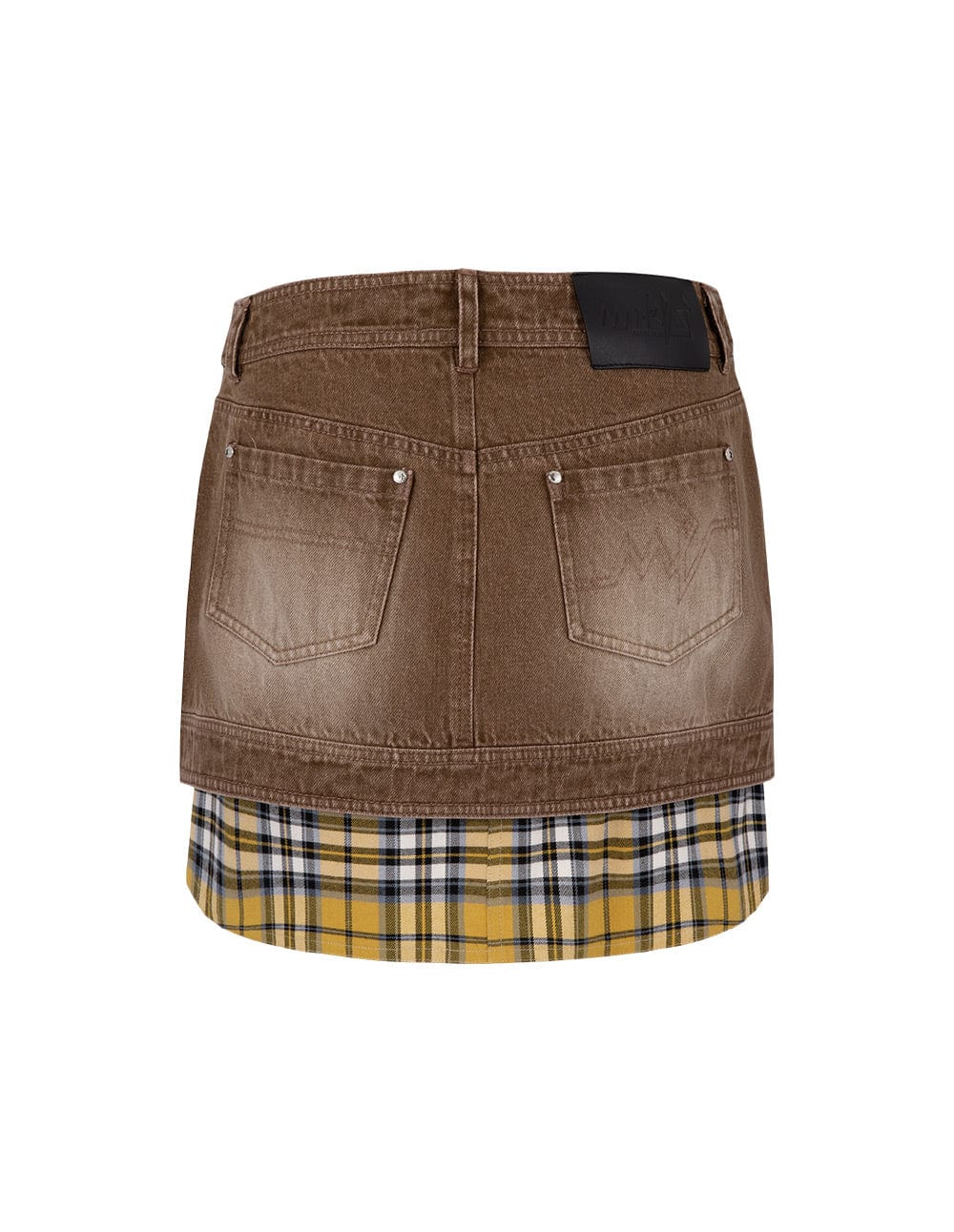 Women's Denim Patchwork Plaid Double Layer Skirt