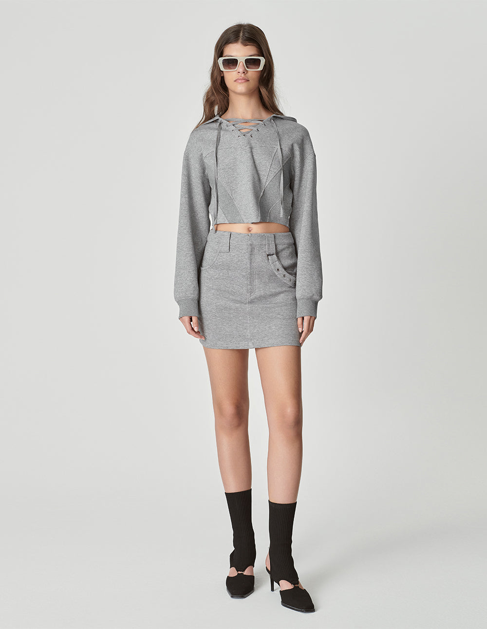 Women's Gray Hooded Short Sweatshirt
