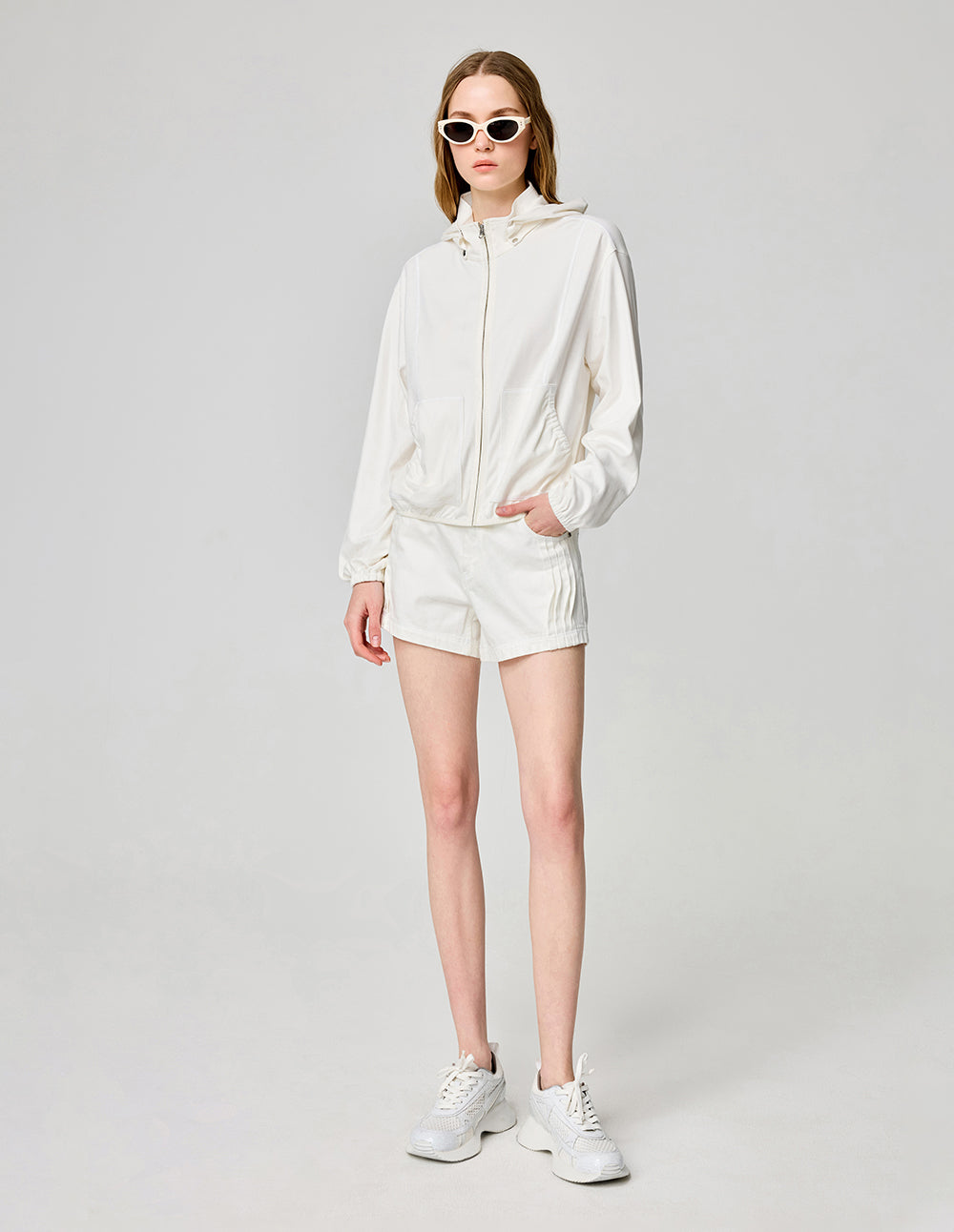 Women's White Turtleneck Zipper Casual Jacket