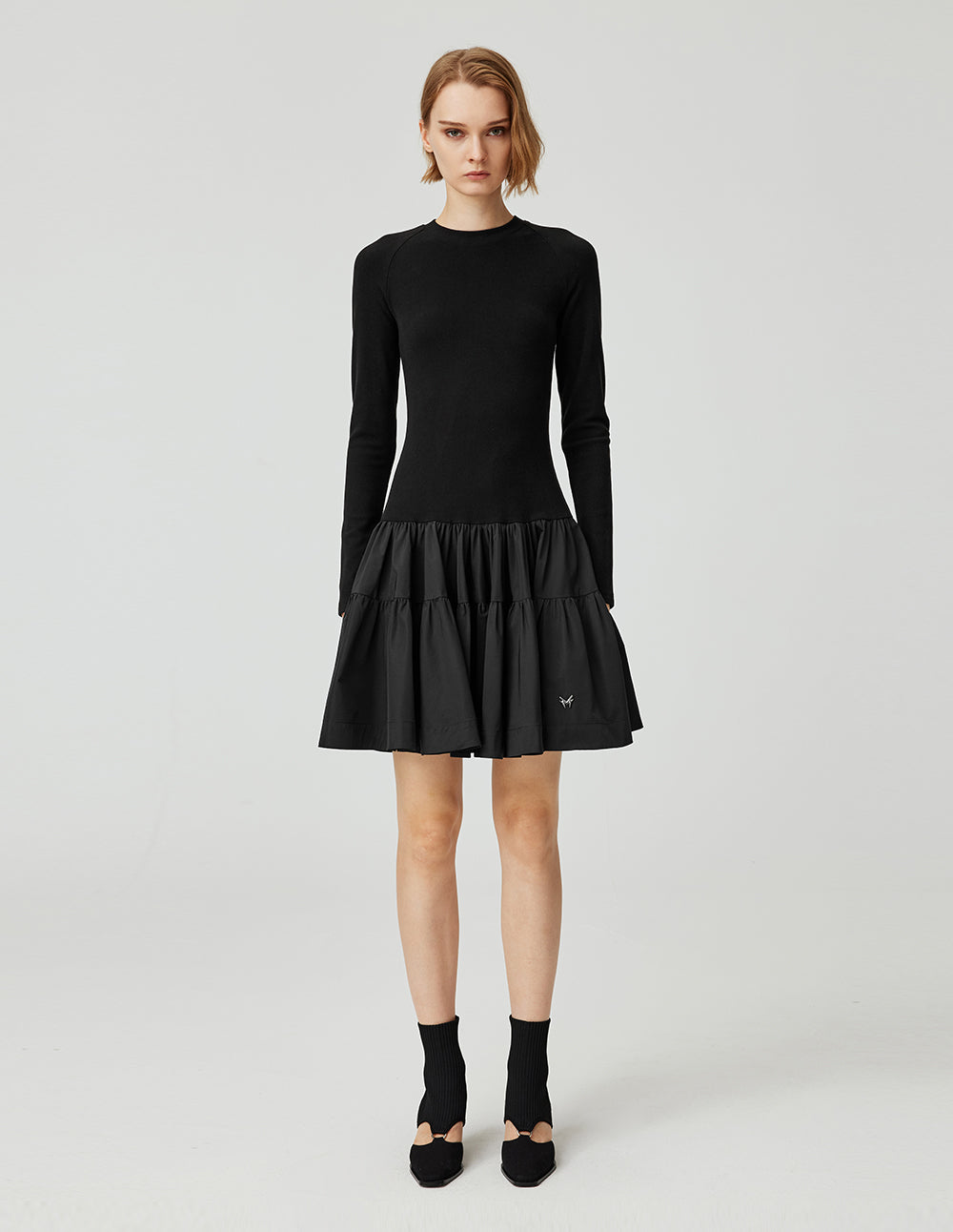 MF Round Neck Knitted Patchwork Woven Tutu Dress