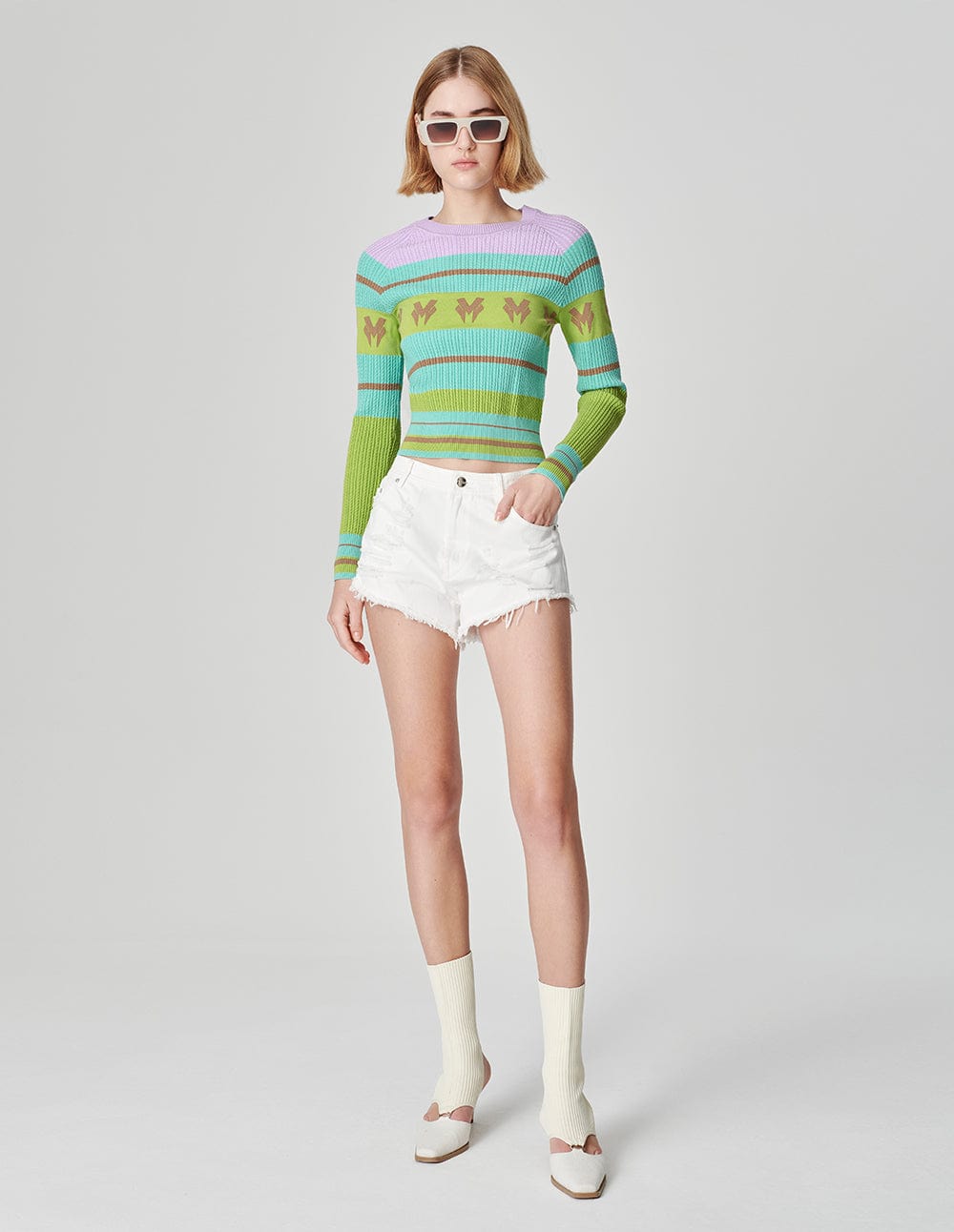 Women's Contrast Striped Jacquard Knit Pullover
