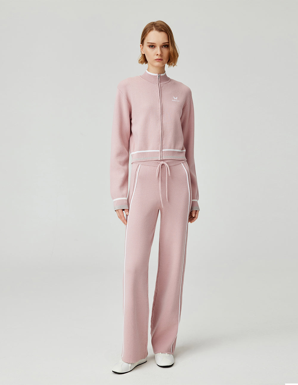 MF comfortable and versatile stand-up collar striped contrast color monster loose elastic ribbed knitted cardigan