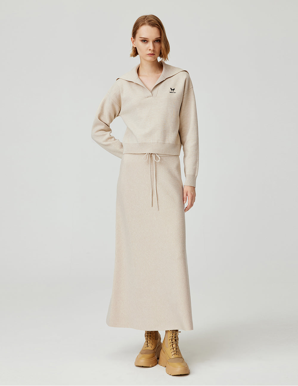 MF high waist elastic lace-up versatile slimming A-line knitted skirt