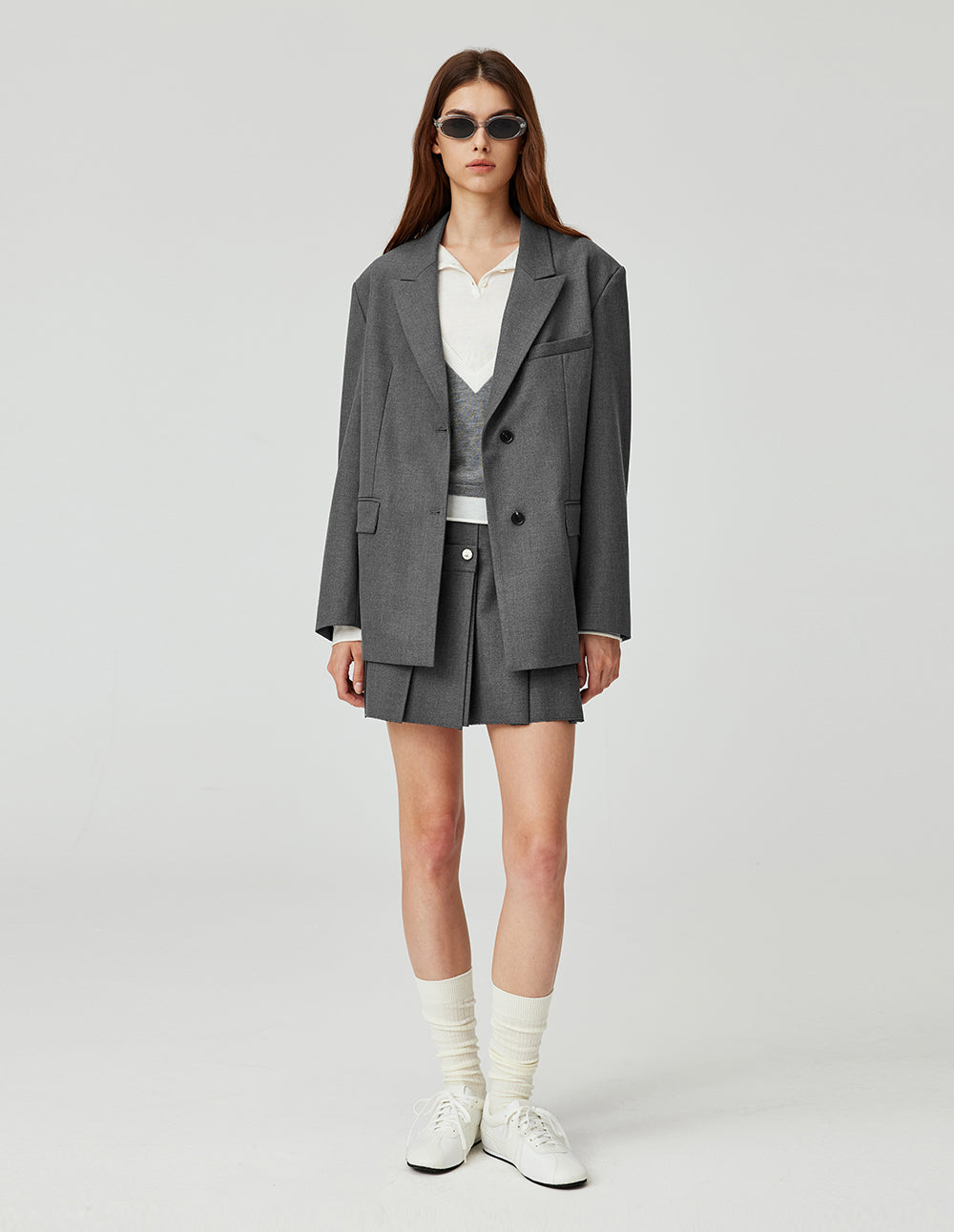 MF simple power peak lapel dropped shoulder sleeve suit jacket