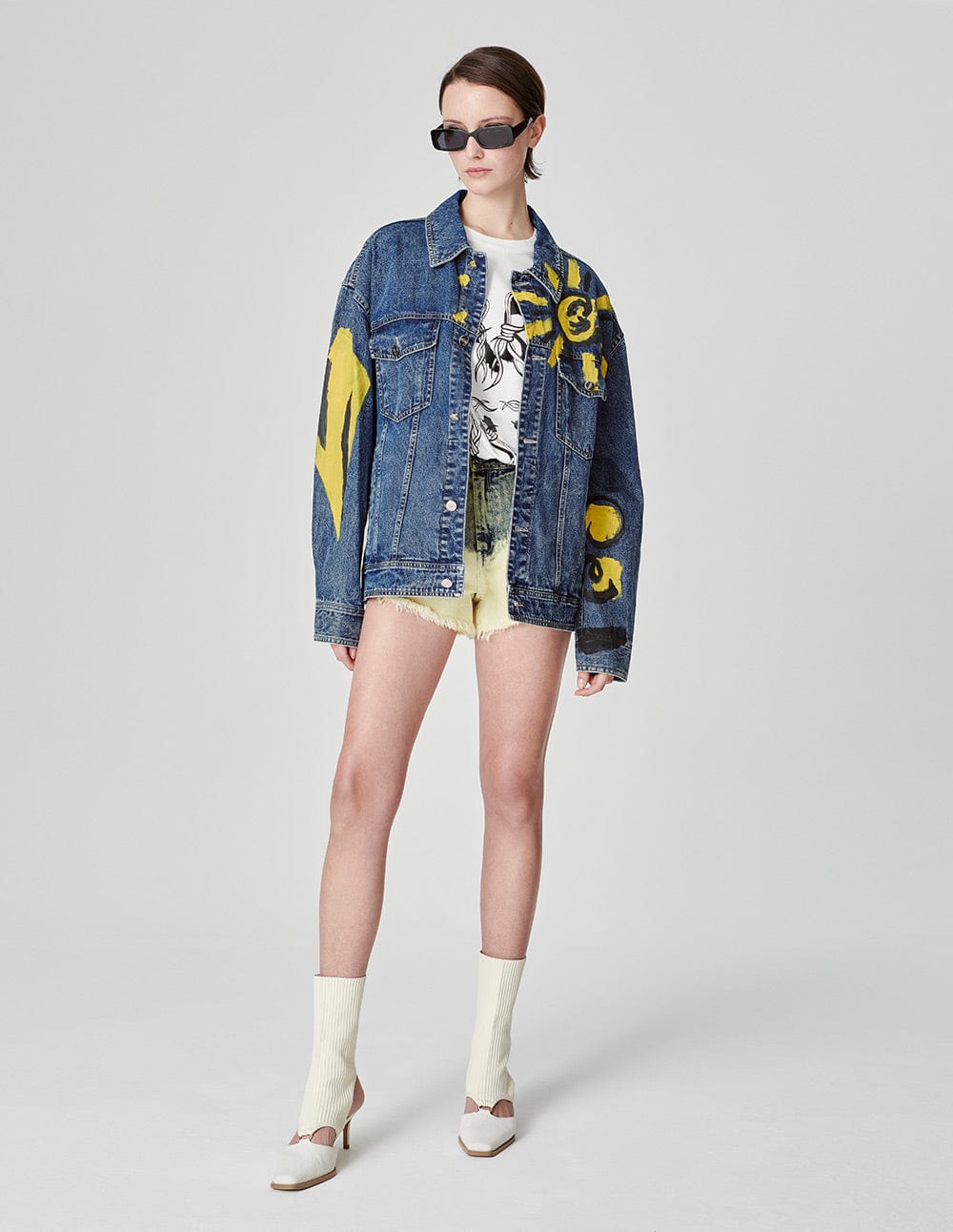 Unisex Printed Washed Denim Jacket