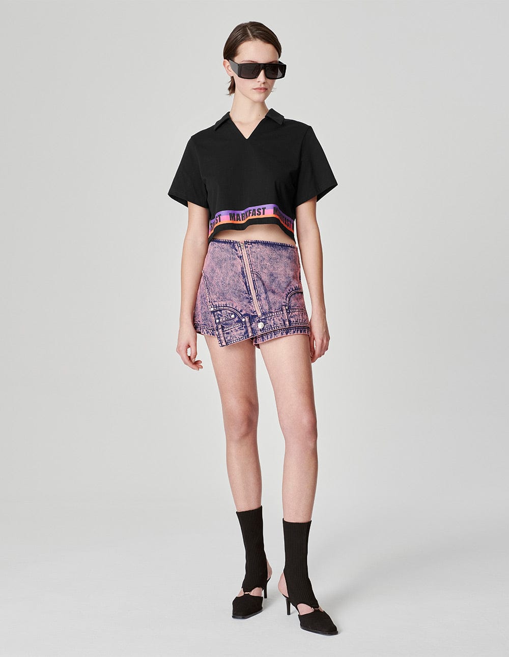 Women's Lapel Logo Printed Short T-Shirt