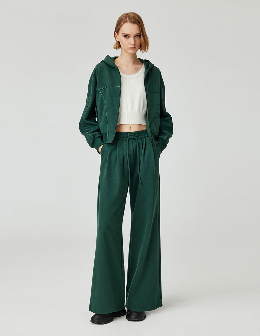 MF Deep Sea Green Versatile Slimming Elastic Drawstring Wide-Leg Pants