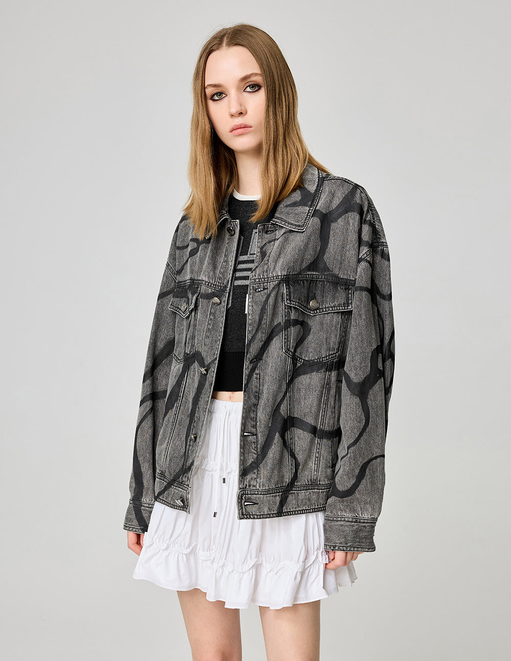 Couple Style Washed Wavy Denim Jacket