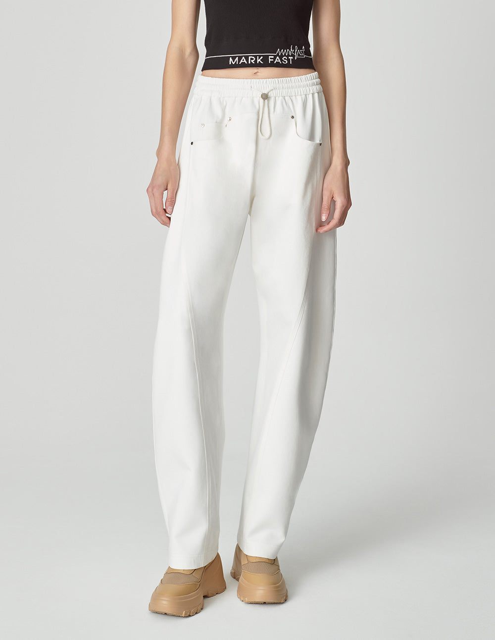 Couple Style Patchwork White Denim Casual Pants