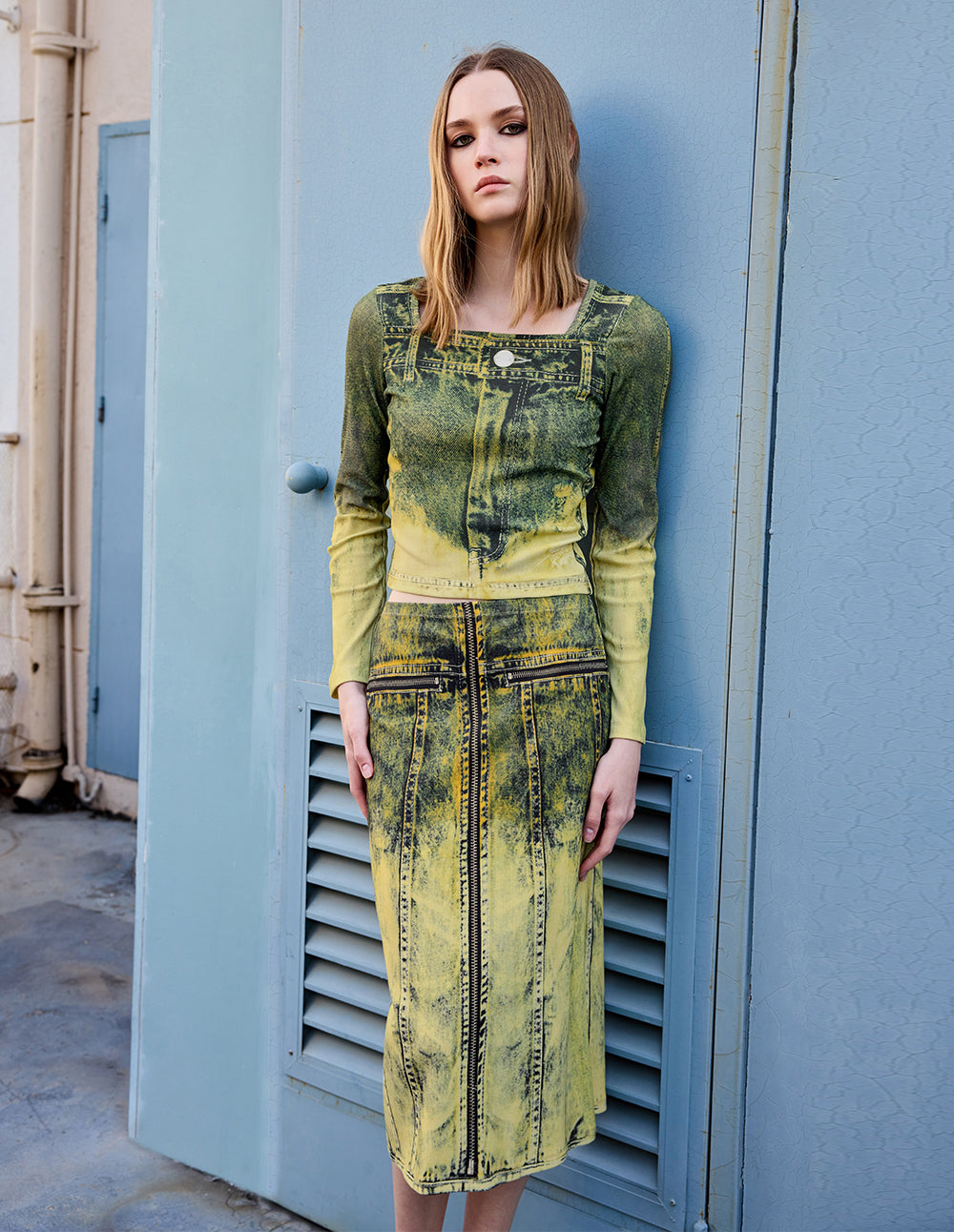 Women's Washed Yunrou Knitted Denim Skirt