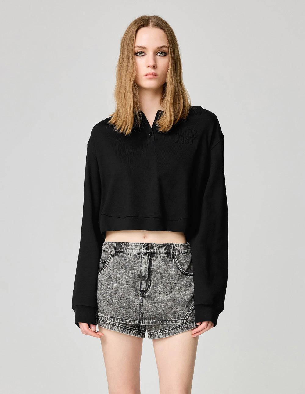 Women's Black Loose Cotton Polo Shirt