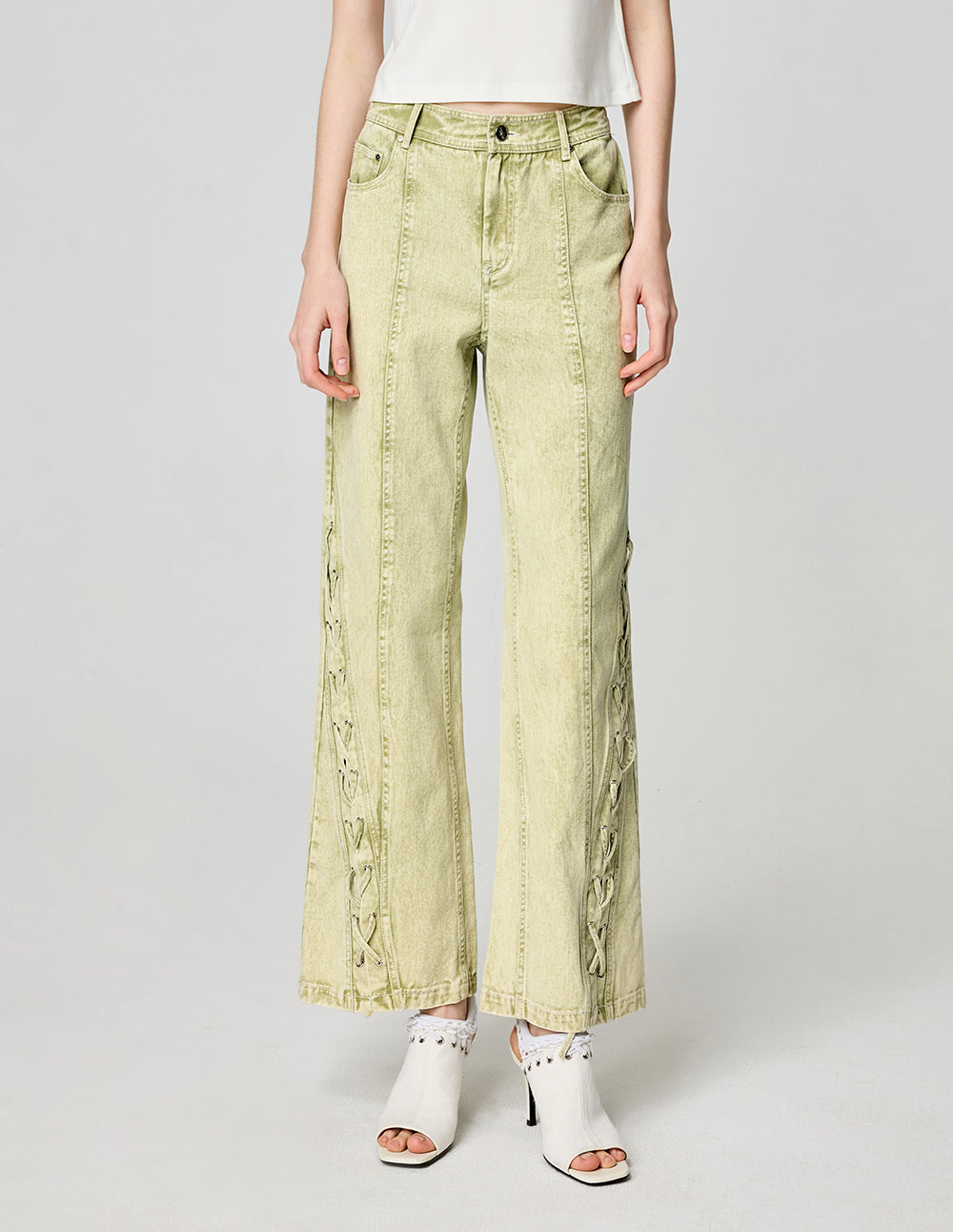 Women's Olive Green Bootcut Wide Leg Jeans