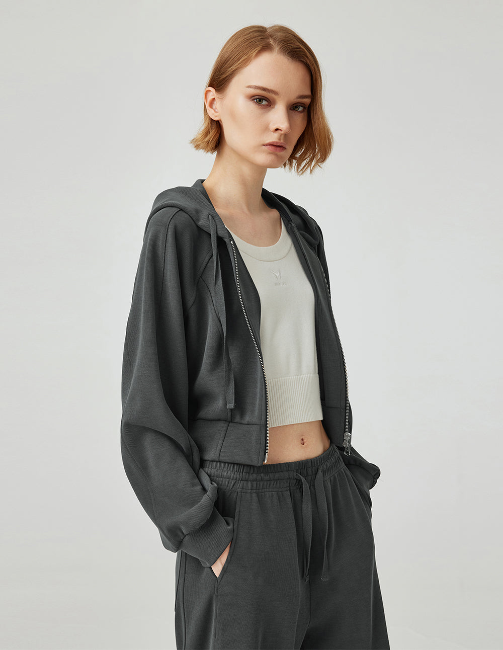 MF versatile slim basic hooded lace-up sweatshirt jacket