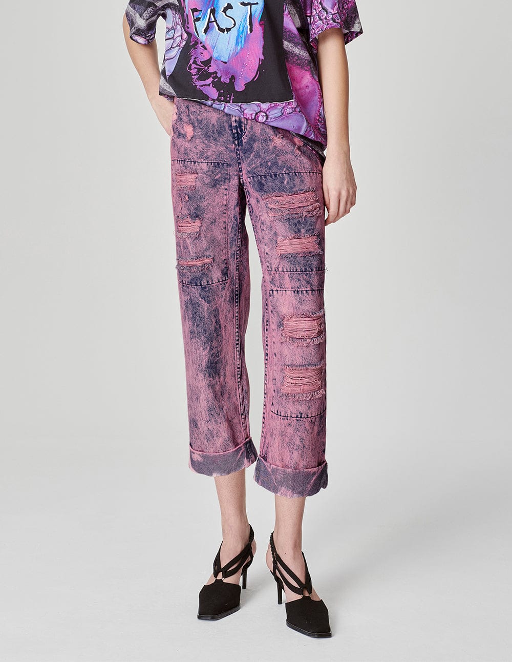 Women's Snowflake Washed Ripped Jean's