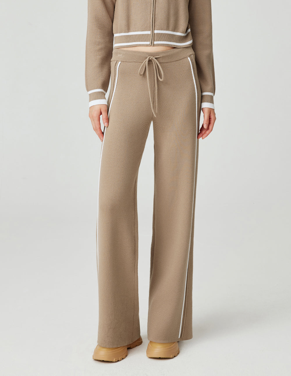 MF comfortable and versatile slim elastic drawstring loose straight knit wide-leg pants