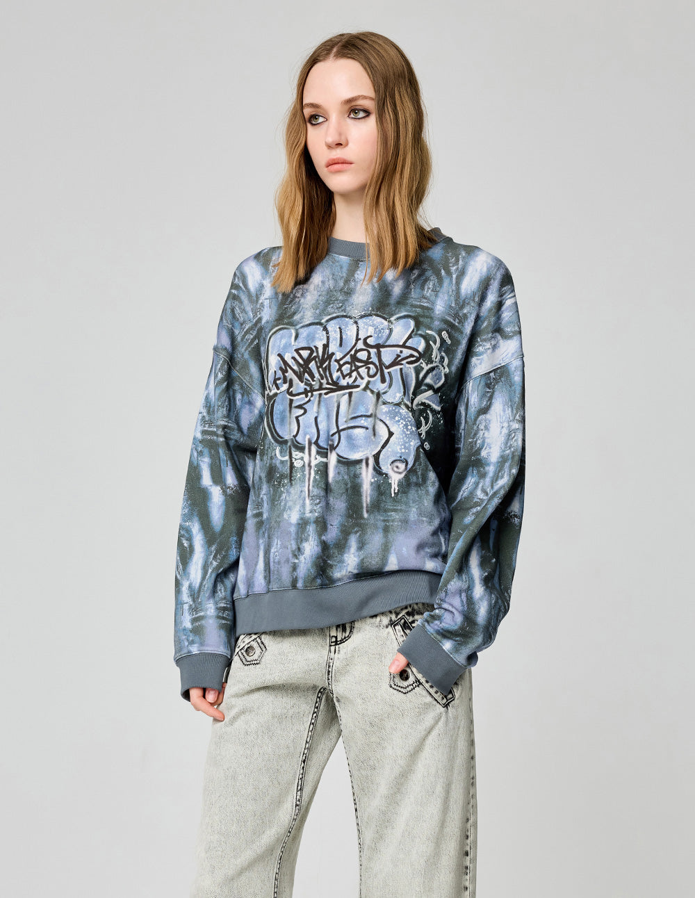Couple Style Abstract Printed Cotton Loose Sweatshirt