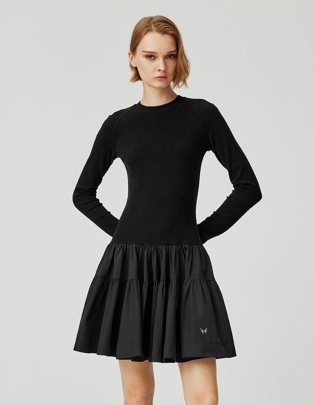 MF Round Neck Knitted Patchwork Woven Tutu Dress