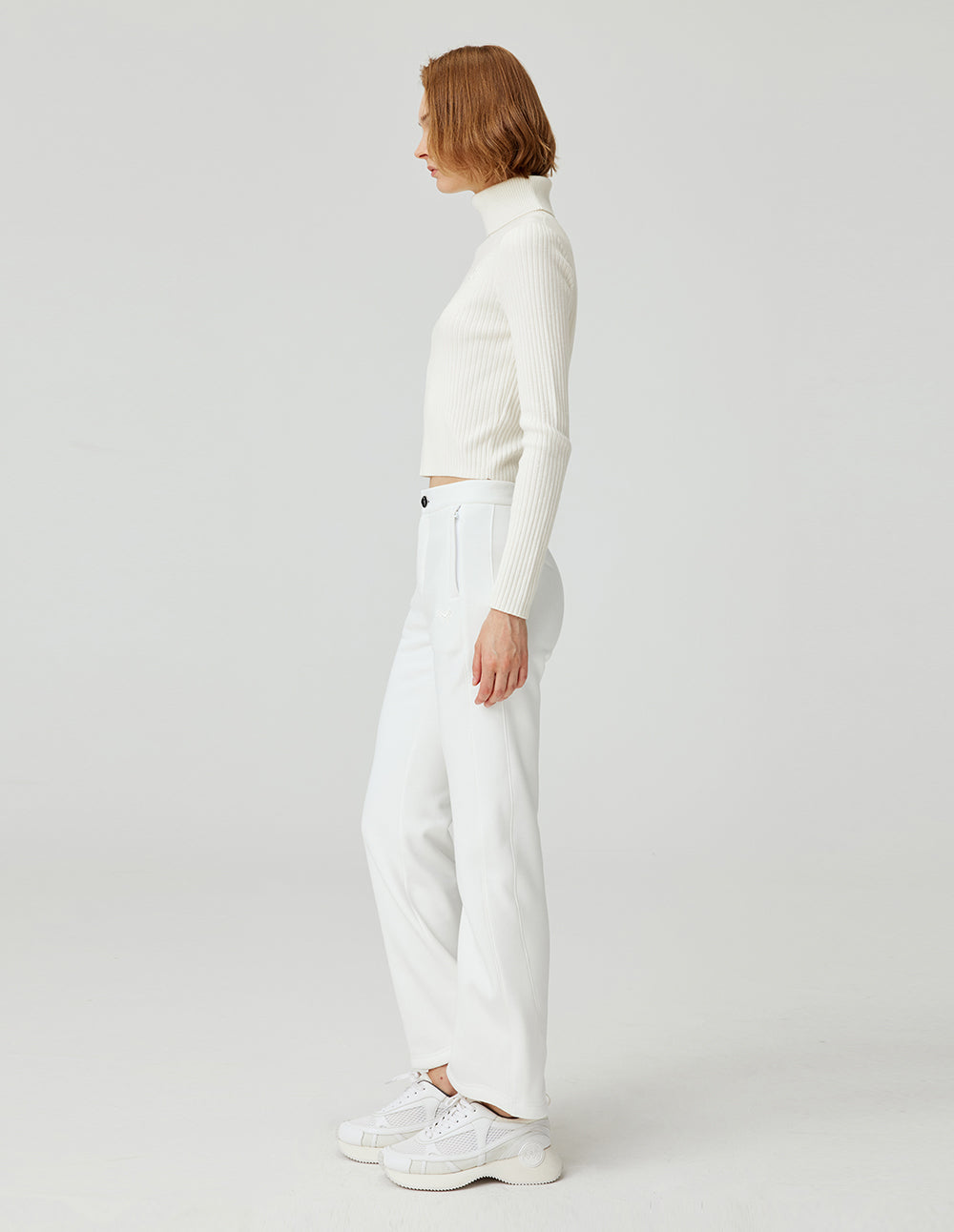 MF Premium White Versatile Turtleneck Ribbed Knit Pullover
