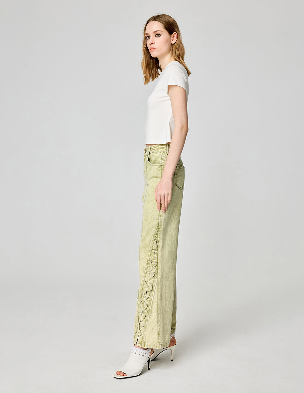 Women's Olive Green Bootcut Wide Leg Jeans