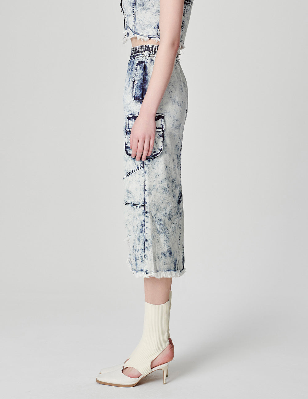 Women's Bleached Double Pocket Denim Skirt