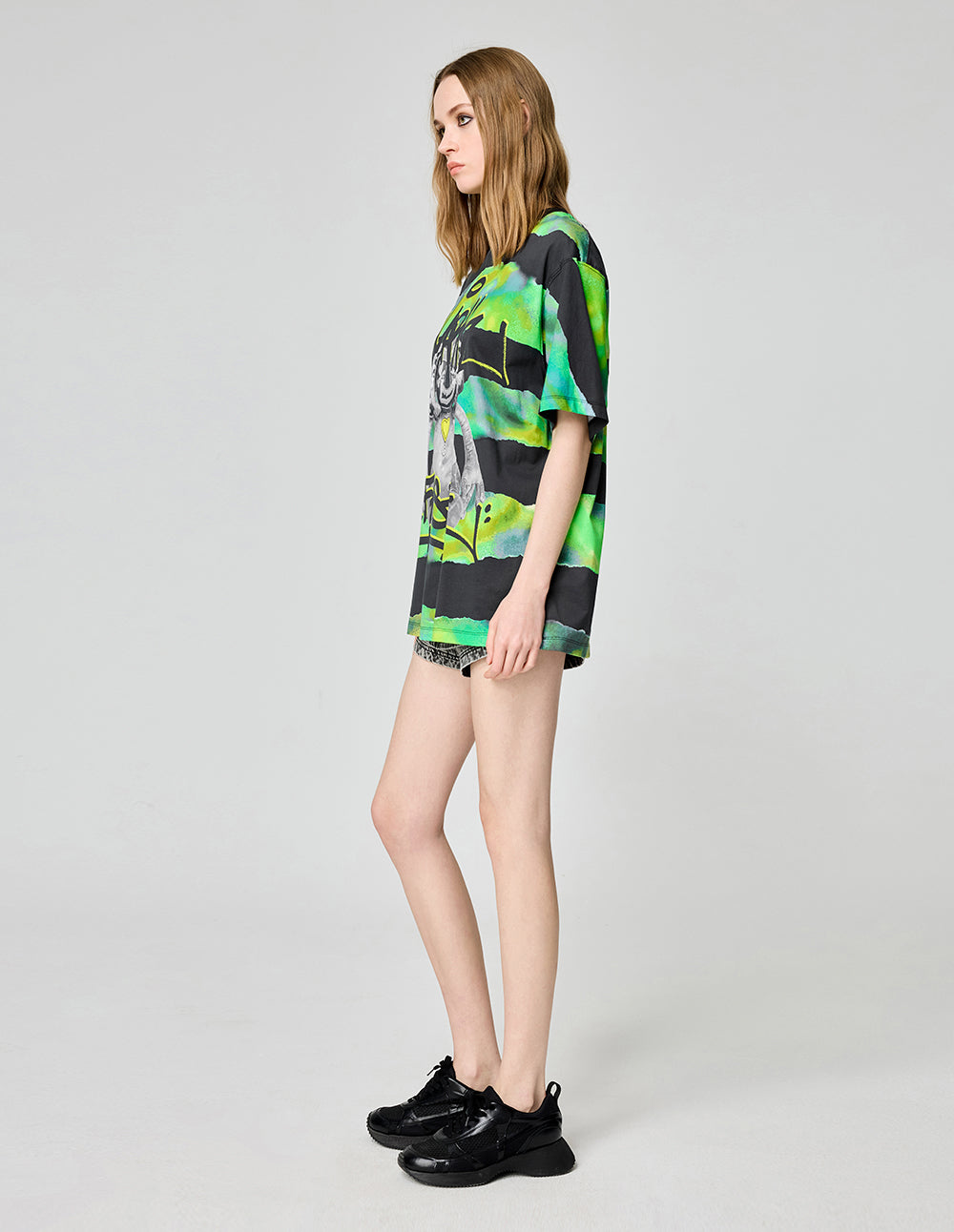 Loose Striped Monster Print T-Shirt