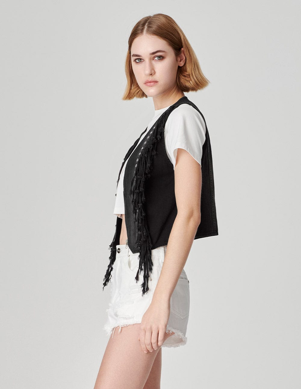 Women's Washed Denim Fringed Vest