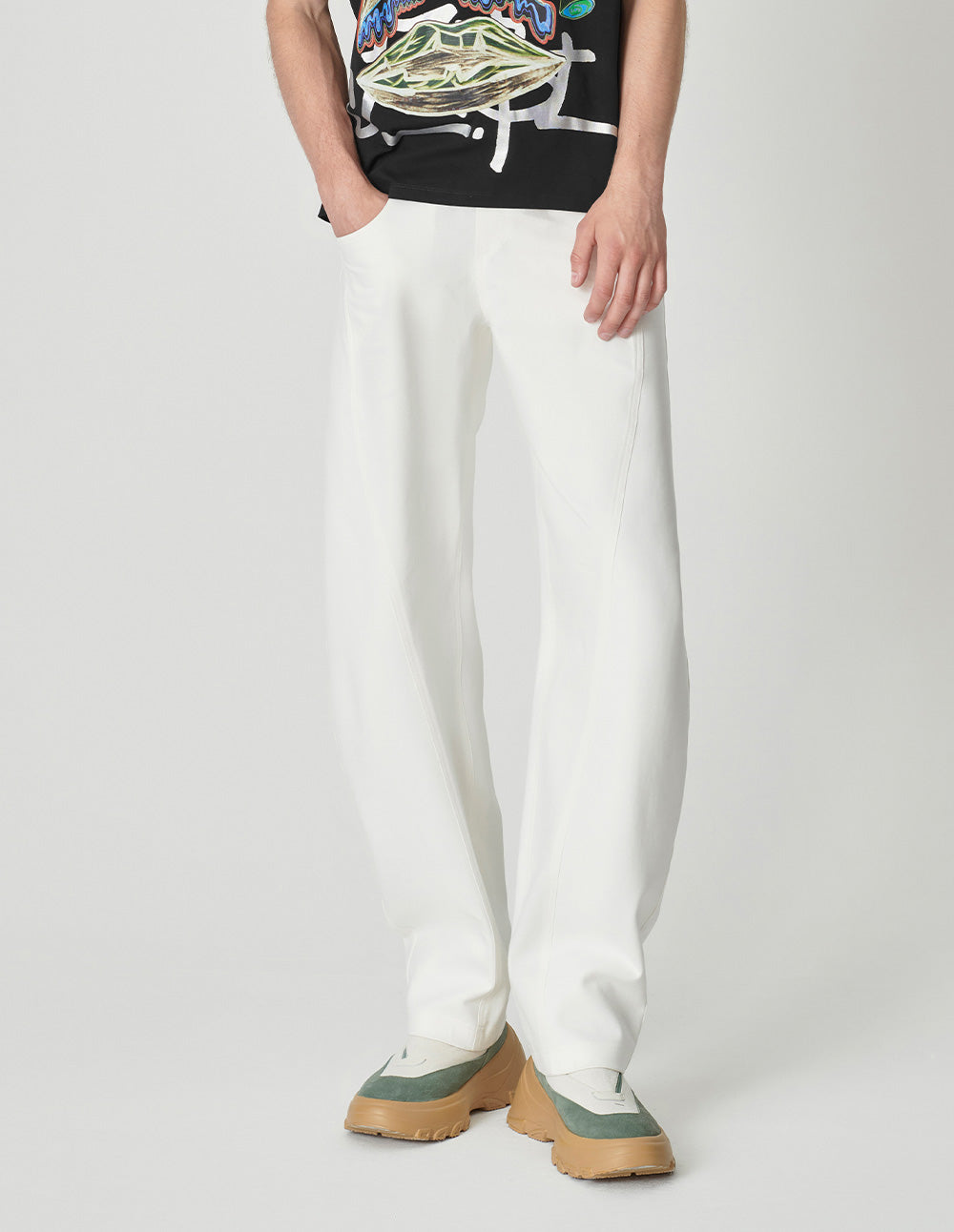 Couple Style Patchwork White Denim Casual Pants