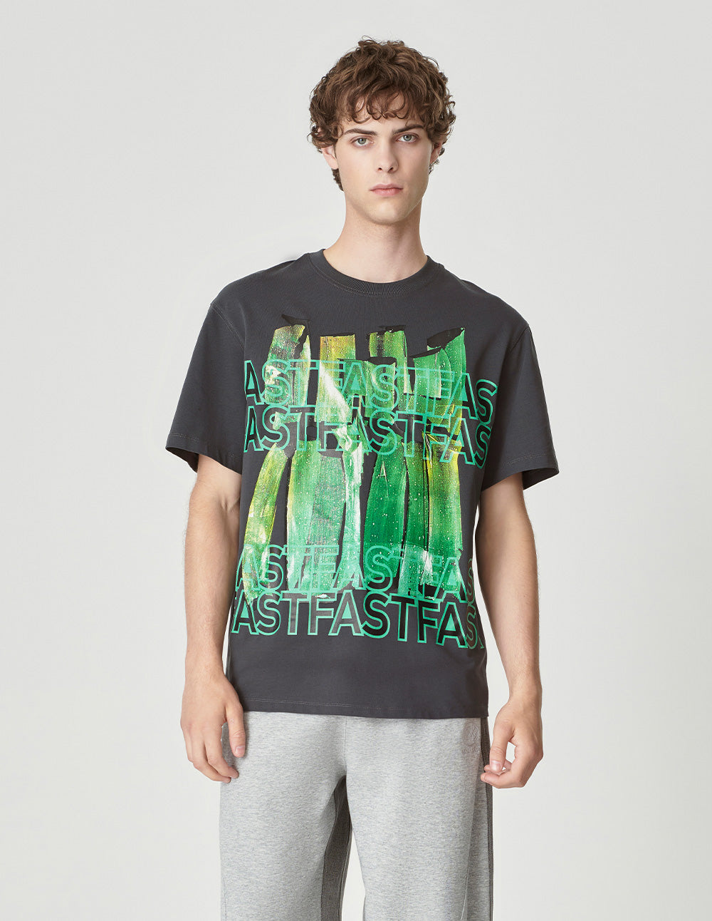 Couple Style Metallic Light And Shadow Hand-Painted Wall Print T-Shirt