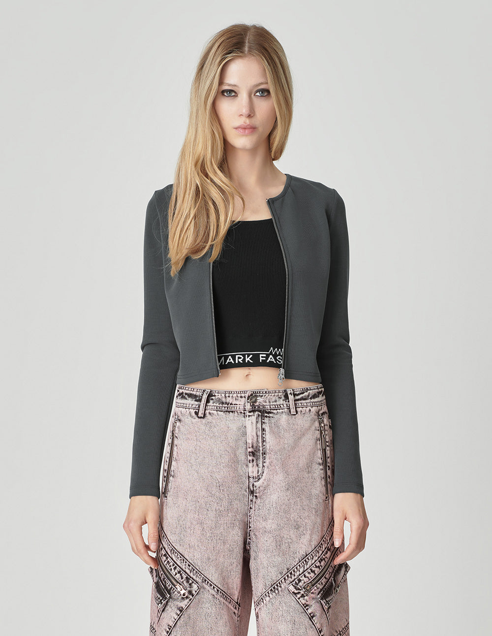 Ladies Simple Dark Gray Zipper Top