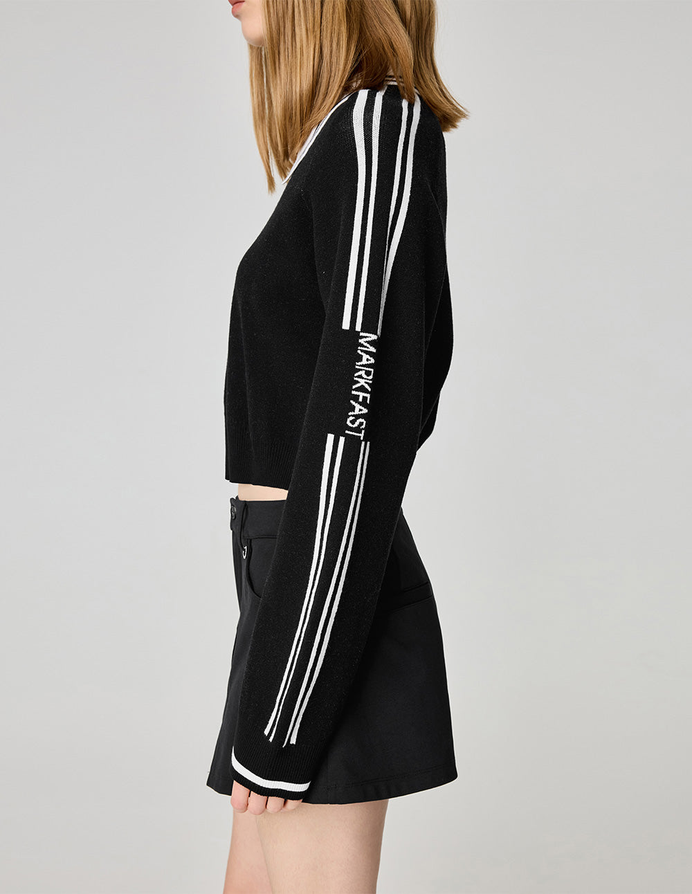 Women's Black Lapel Sports Knit Pullover