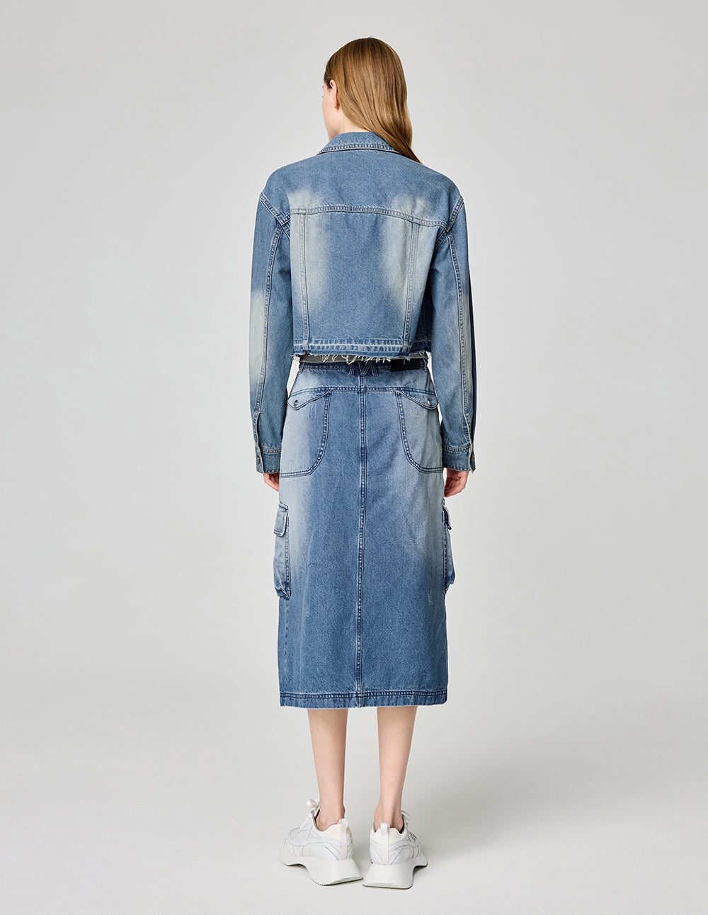 Women's Mid-Length Denim Skirt With Front Slit