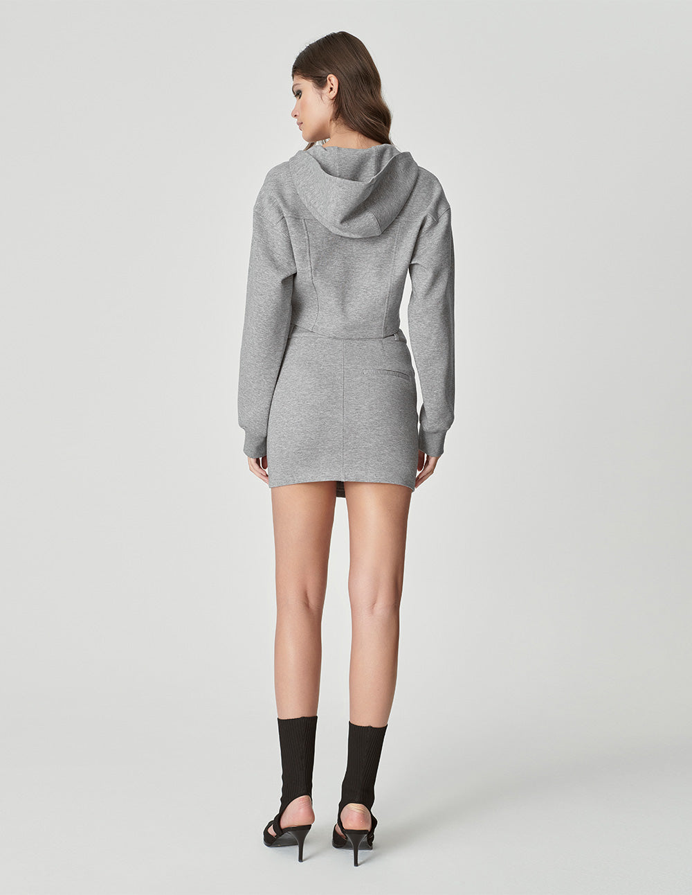 Women's Gray Hooded Short Sweatshirt