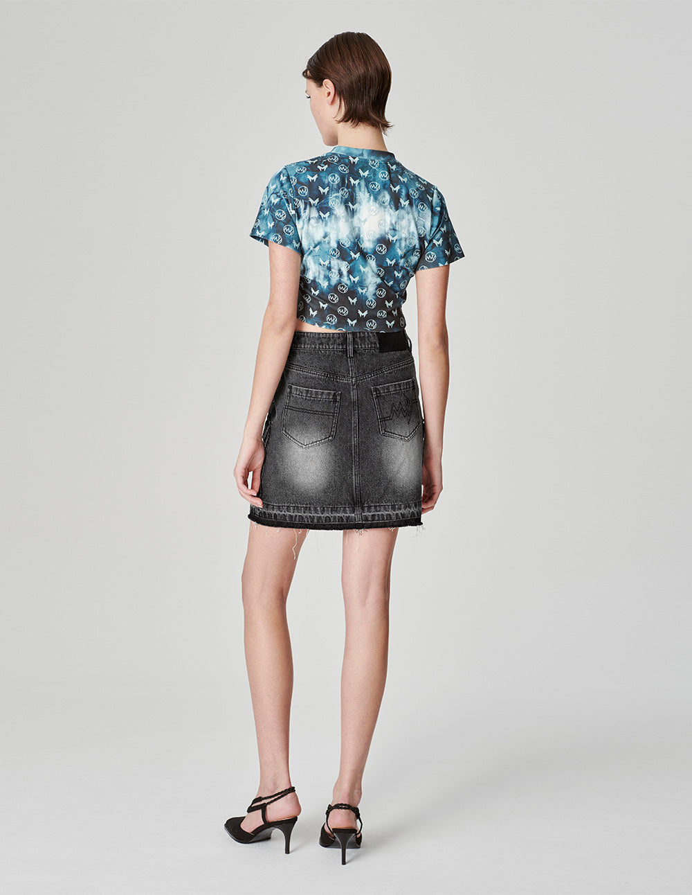 Women's Multi-Pocket Washed Denim Skirt