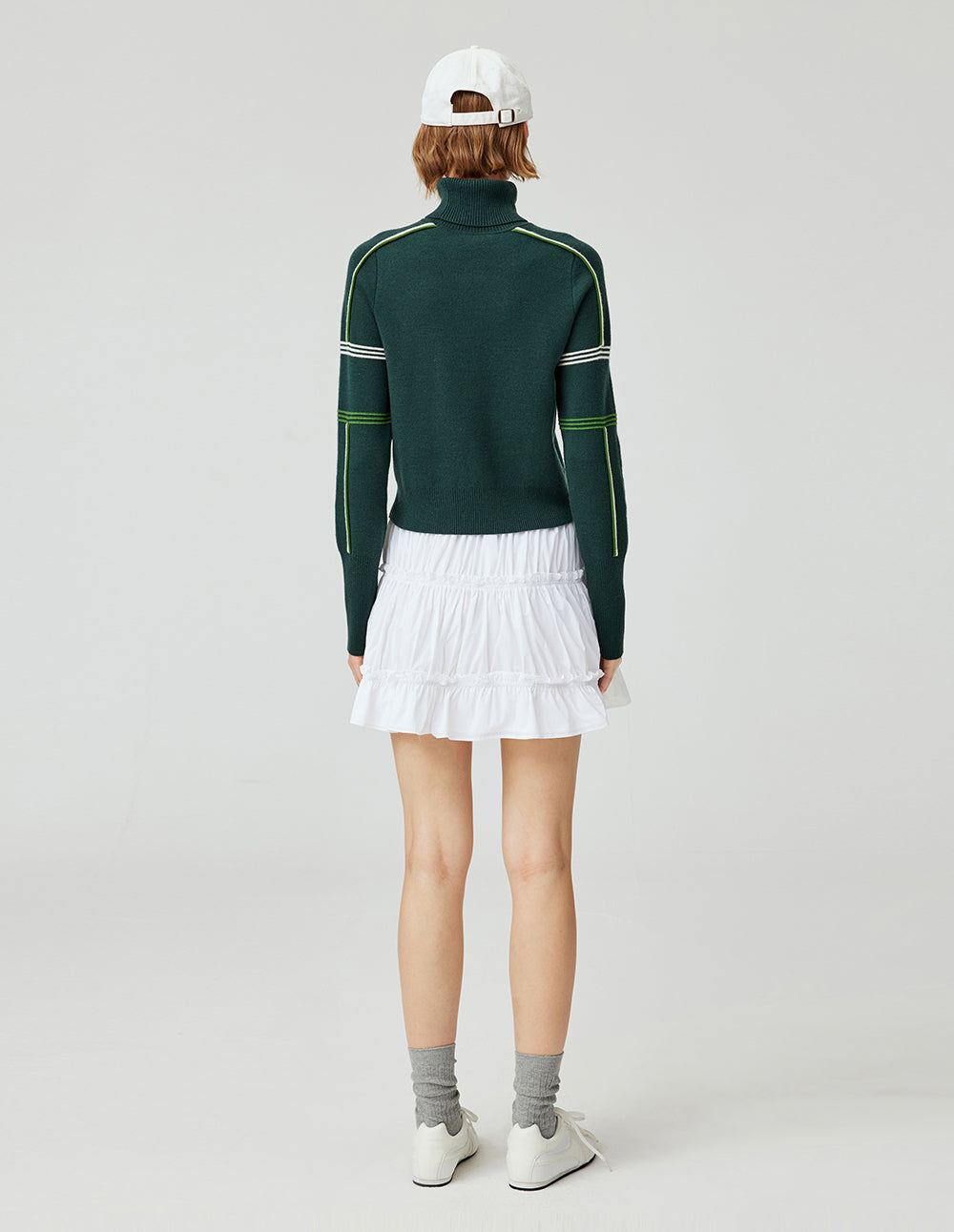 MF Retro Deep Sea Green Color Block Design High Neck Loose Knit Pullover