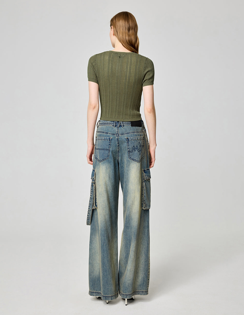 Women's Olive Green Hollow Pullover Sweater