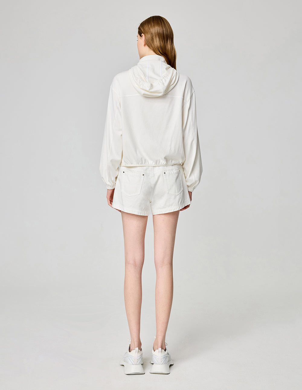 Women's White Turtleneck Zipper Casual Jacket